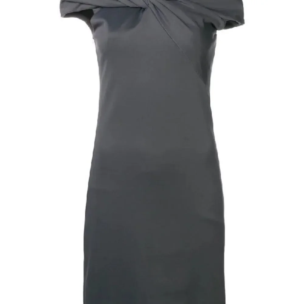 Helmet Lang Gray Twist Neck Ribbed Dress Large NWT - Picture 9 of 13